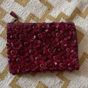 Anthropologie Burgundy Floral Embellished Clutch